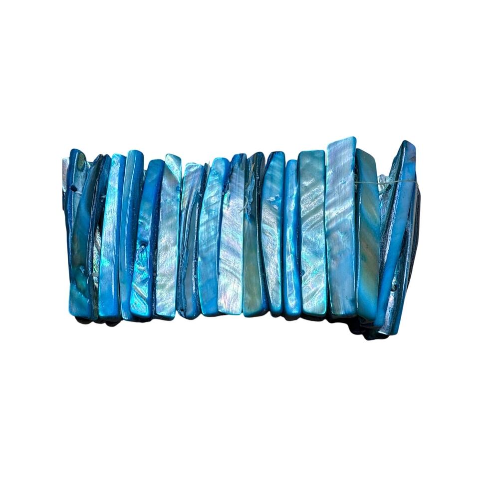 Aqua Blue Mother of Pearl Tribal Style Cuff Bracelet 8 inches